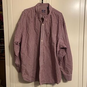 Burgundy plaid button down shirt